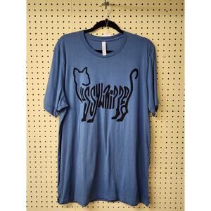 XL "Pussywhipped", Cat Lover T-Shirt, Kitten Logo, Solid Black On Slate Blue